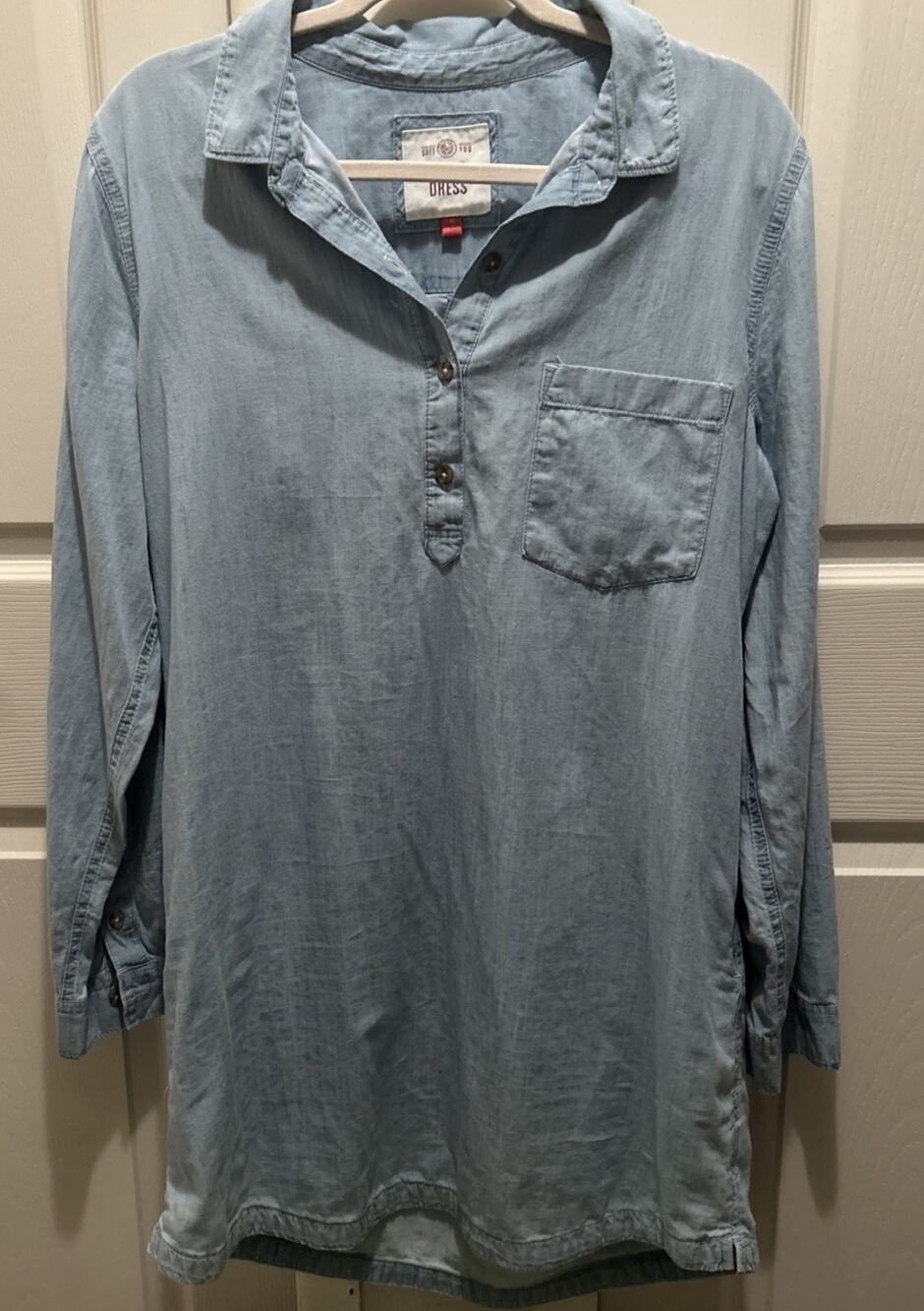 So Womens Long Sleeve Light Denim Dress XL Soft Comfort